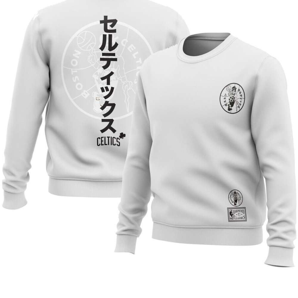 Mitchell & Ness White Boston Celtics Crewneck Sweatshirt